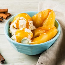 Spiced Poached Pears with Caramel and Ice Cream